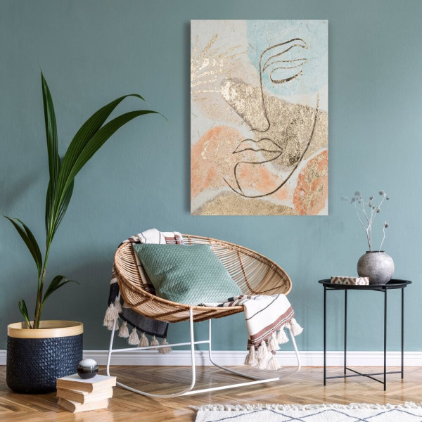 Obraz Abstrakcyjny FACE 50x70 cm Beż i Złoto