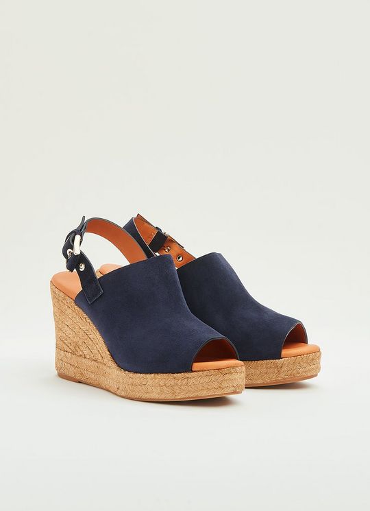 Summer Navy Suede Espadrille Wedges