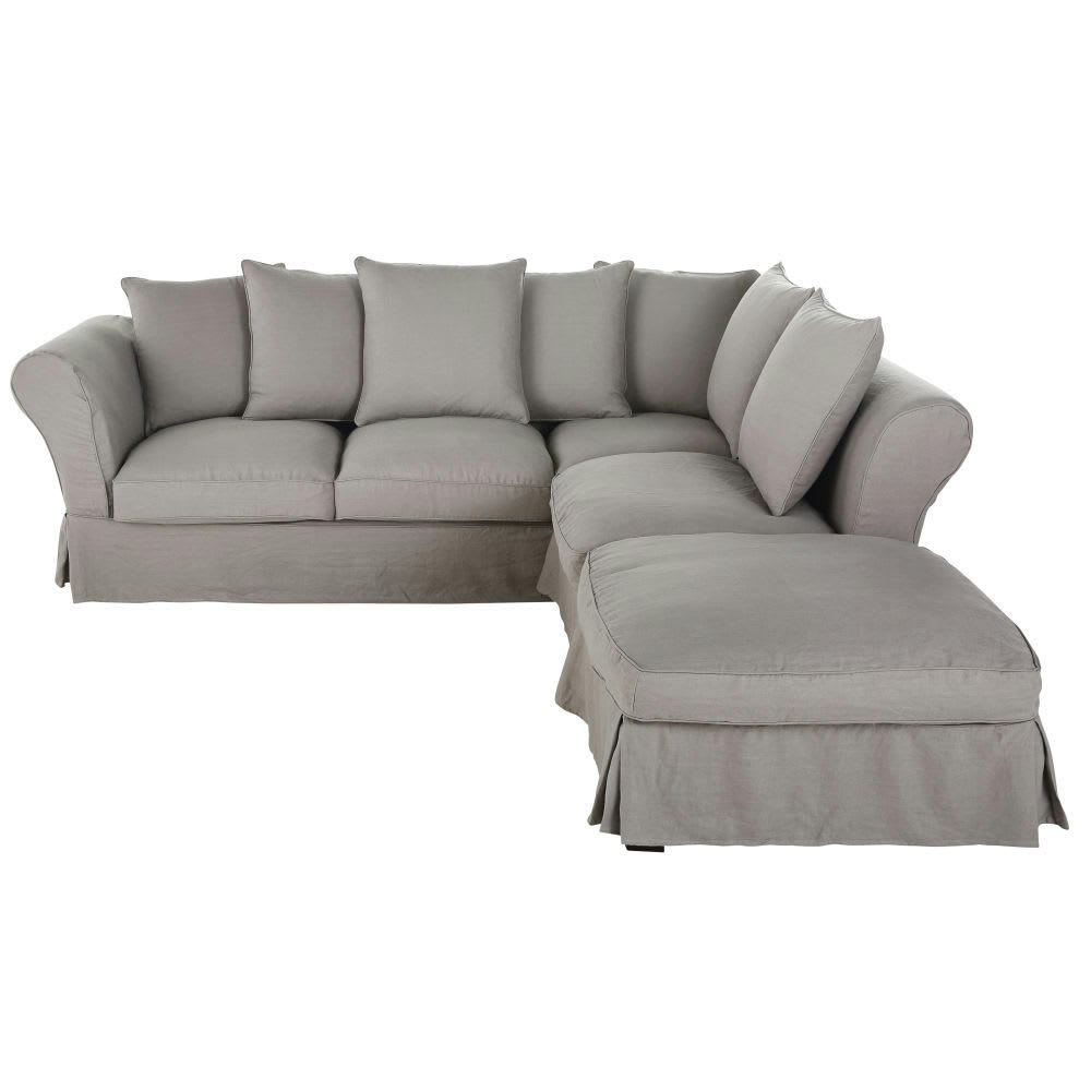 Roma - Housse de canapé d'angle convertible en lin froissé gris clair