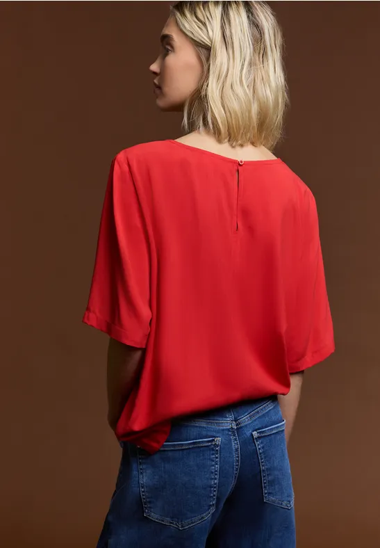 Kurzarm Bluse mit Rundhals in Unifarbe