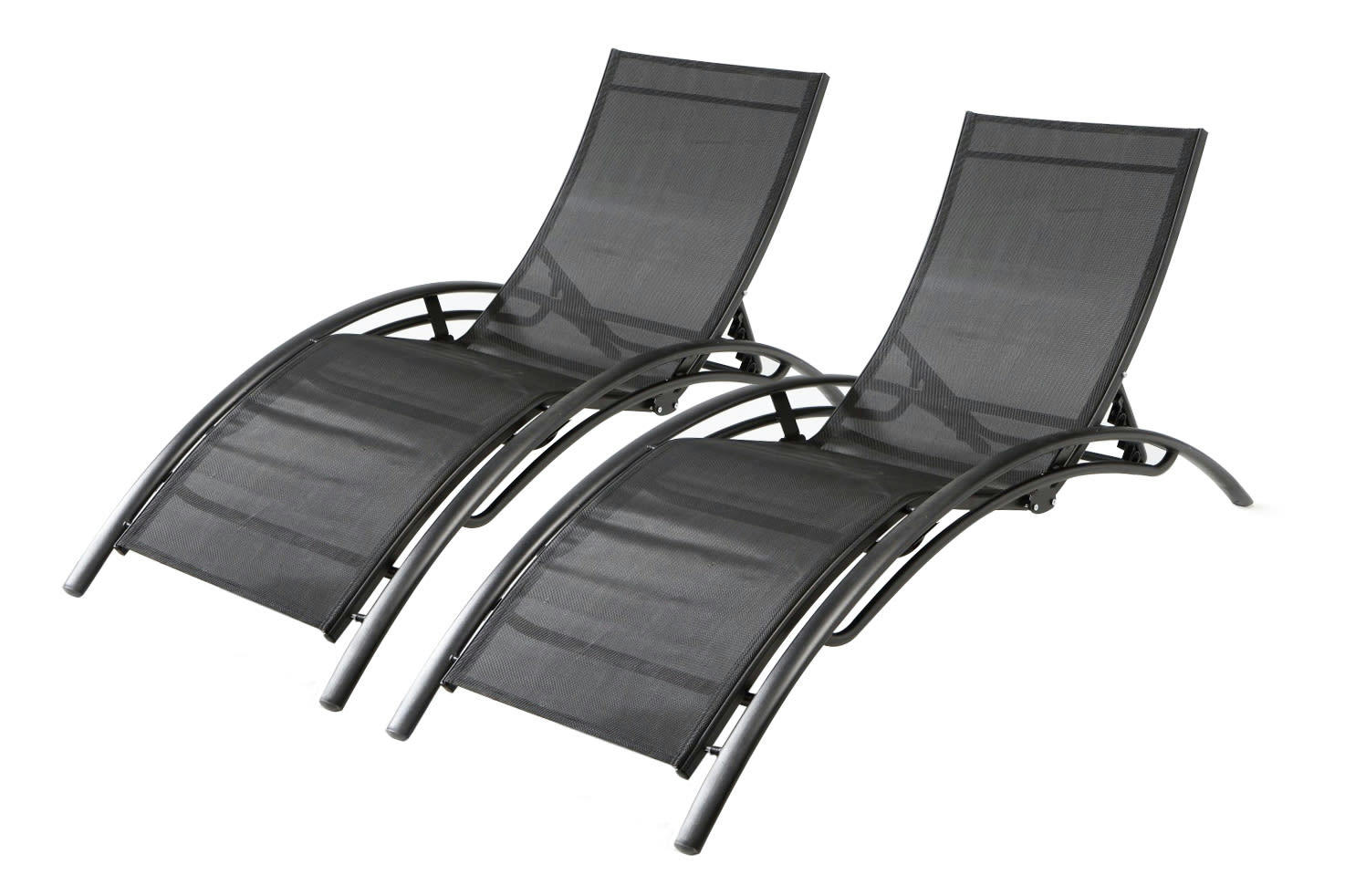 BAHIA - Lot de 2 transats empilables et ajustables en alu noir
