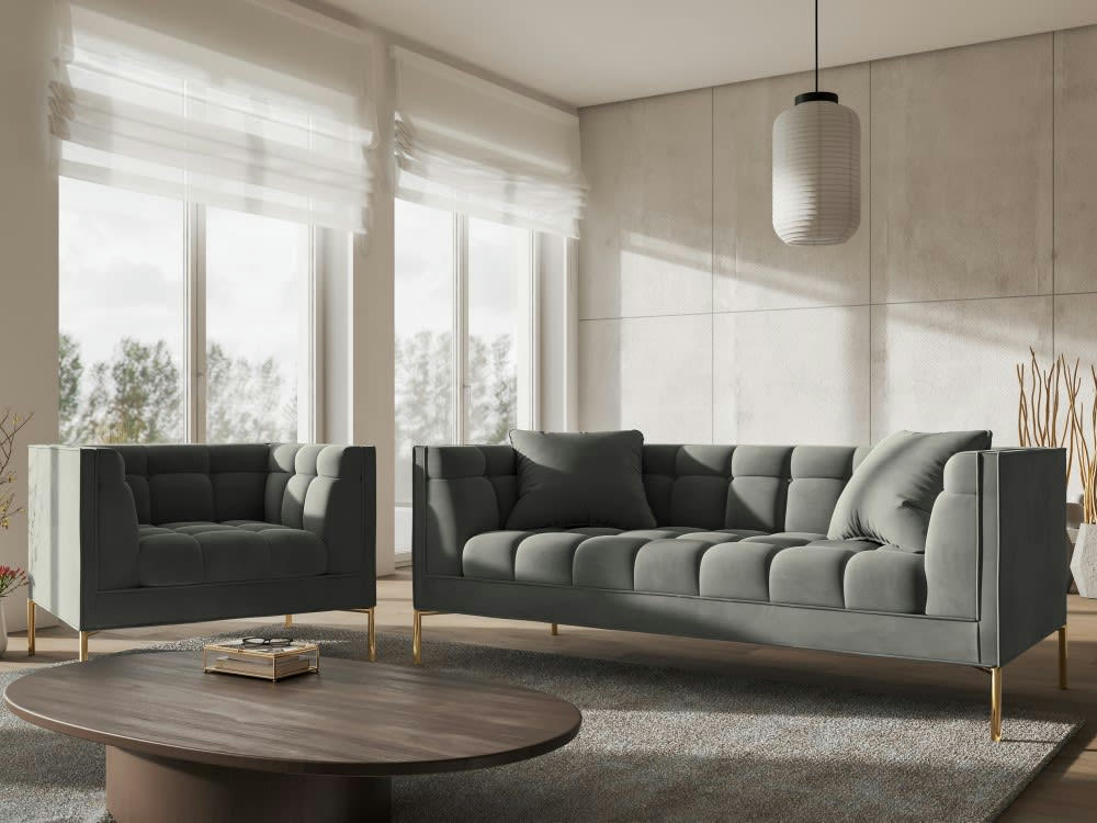 KAROO - Fauteuil velours gris clair