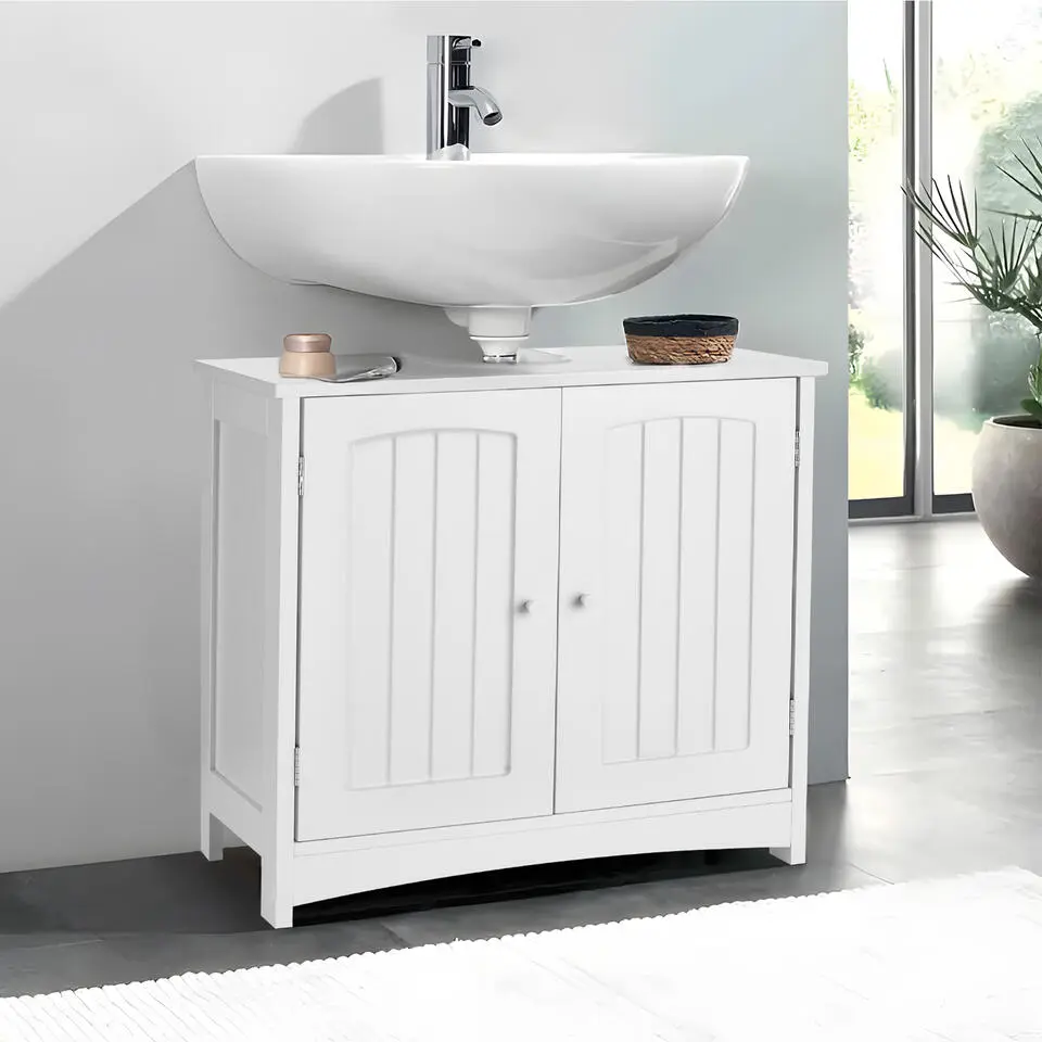 tectake Wastafelonderkast Jasper, 2 vakken, draagkracht 35 kg, Wit