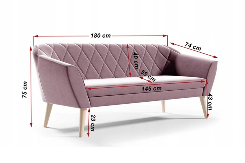 Tapicerowana sofa w stylu glamour VIVA 3 beżowynoga buk