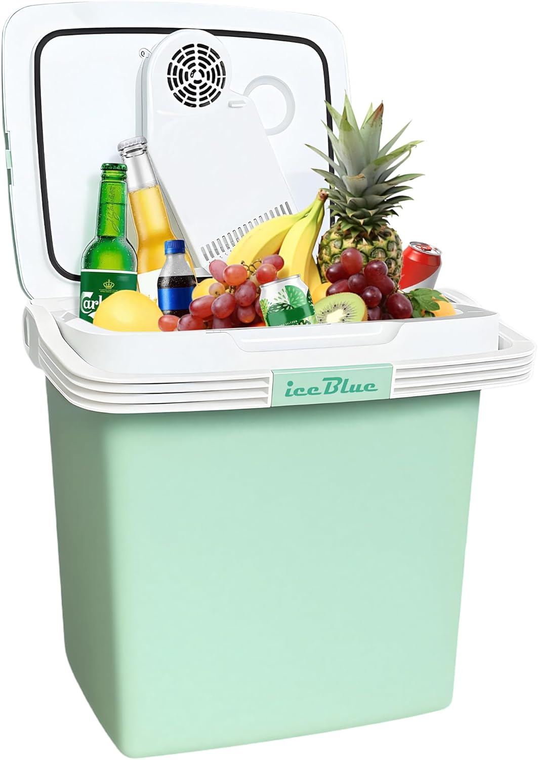 Iceblue Mini Fridge, 26 Liters/28 Cans Electric Cooler with Automatic Locking Handle, 120V AC Home Power Cord & 12V Car Adapter Car Refrigerator, Car Fridge for Home, Car, Gift (Green)