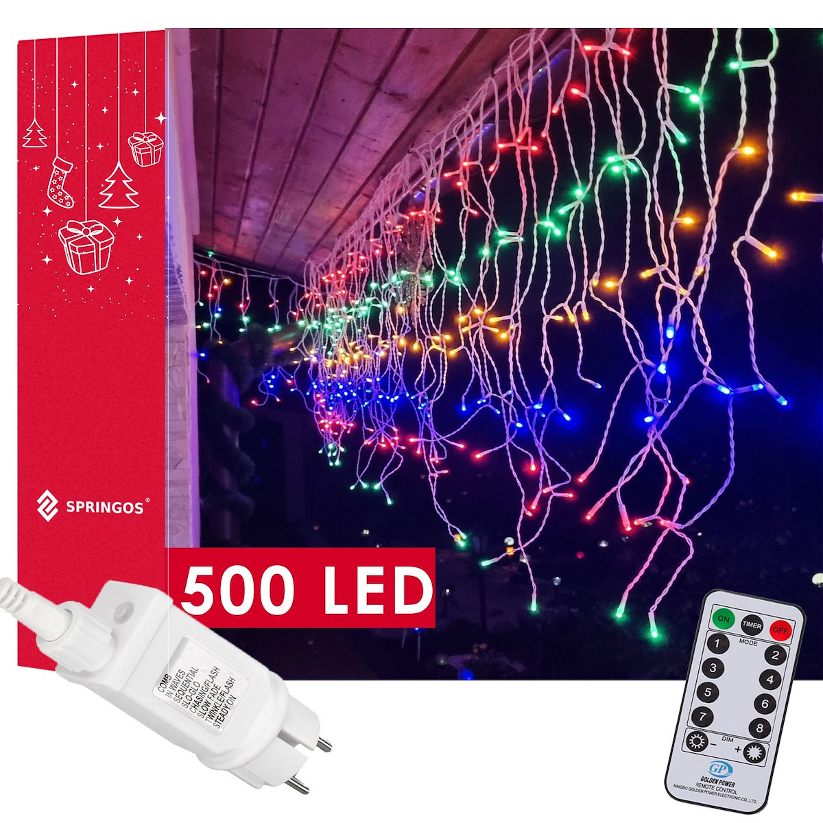 Kurtyna świetlna 1000 led 45 m sople ciepły biały z zimnym białym flash