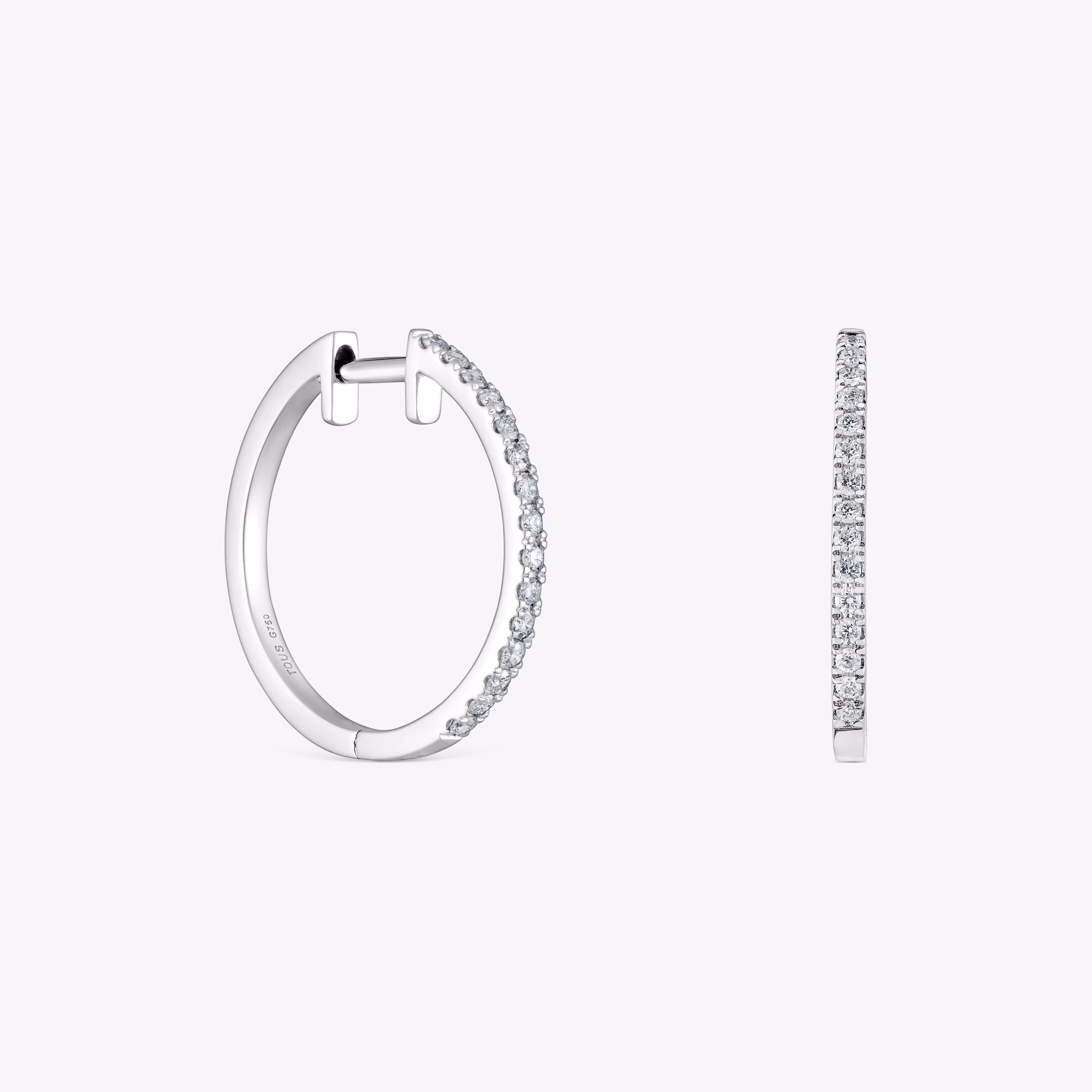 Pendientes aro cortos de oro blanco con diamantes 18 mm Les Classiques