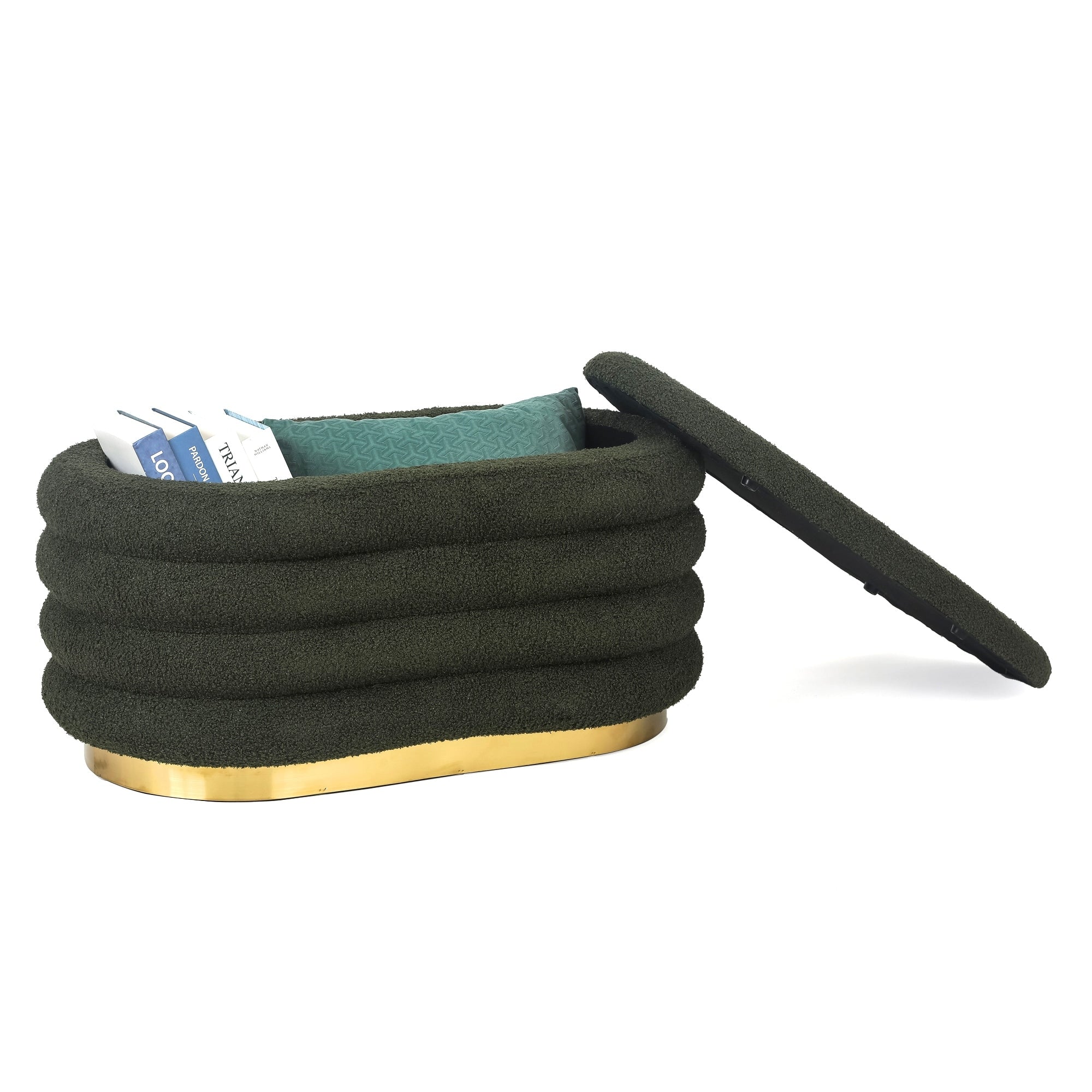 Adeco Storage Bench Velvet Stacked Design Ottoman with Gold Base