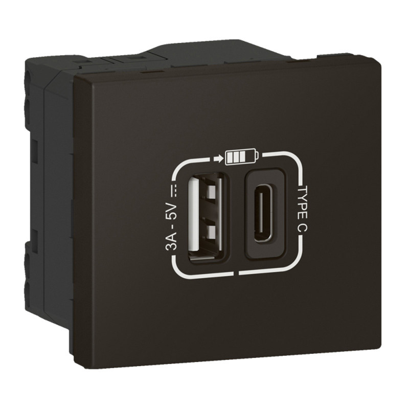 Prise chargeur USB A   C 2 modules Mosaic DLP avec clip noir LEGRAND