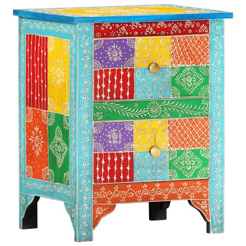 NNEVL Hand Painted Bedside Cabinet 40x30x50 cm Solid Mango Wood