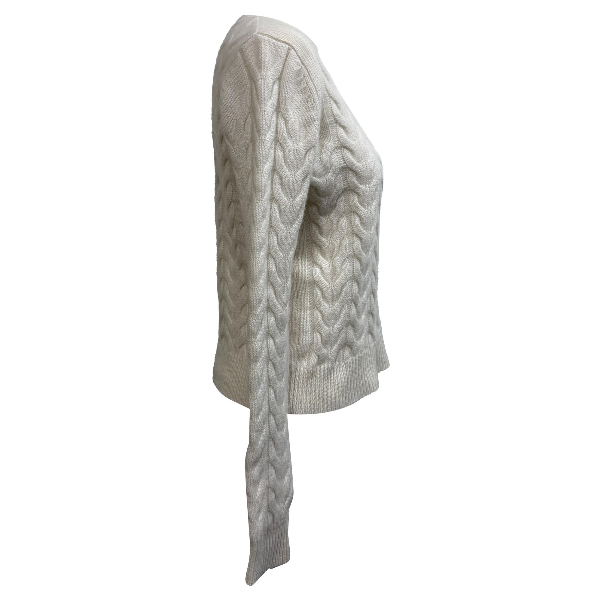 Max Mara Preloved Cable Knit Sweater in White Cashmere