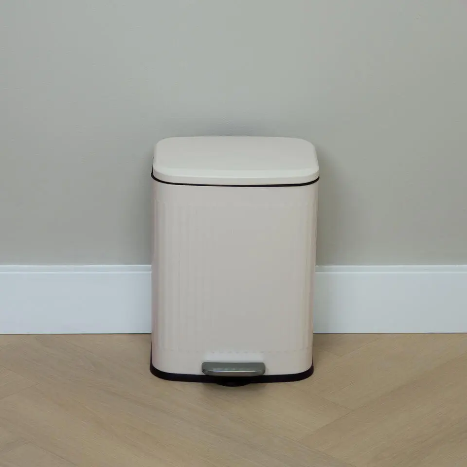 QUVIO Prullenbak 13 L - Rechthoekig afgerond - Metaal - Beige