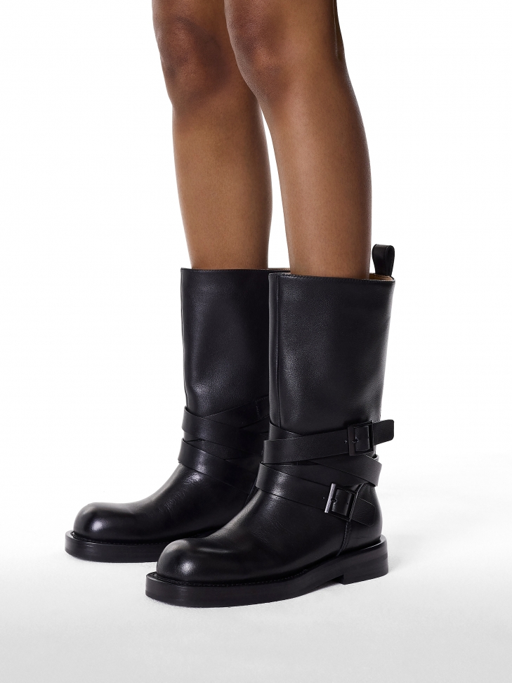 Black leather motorcycle style boots