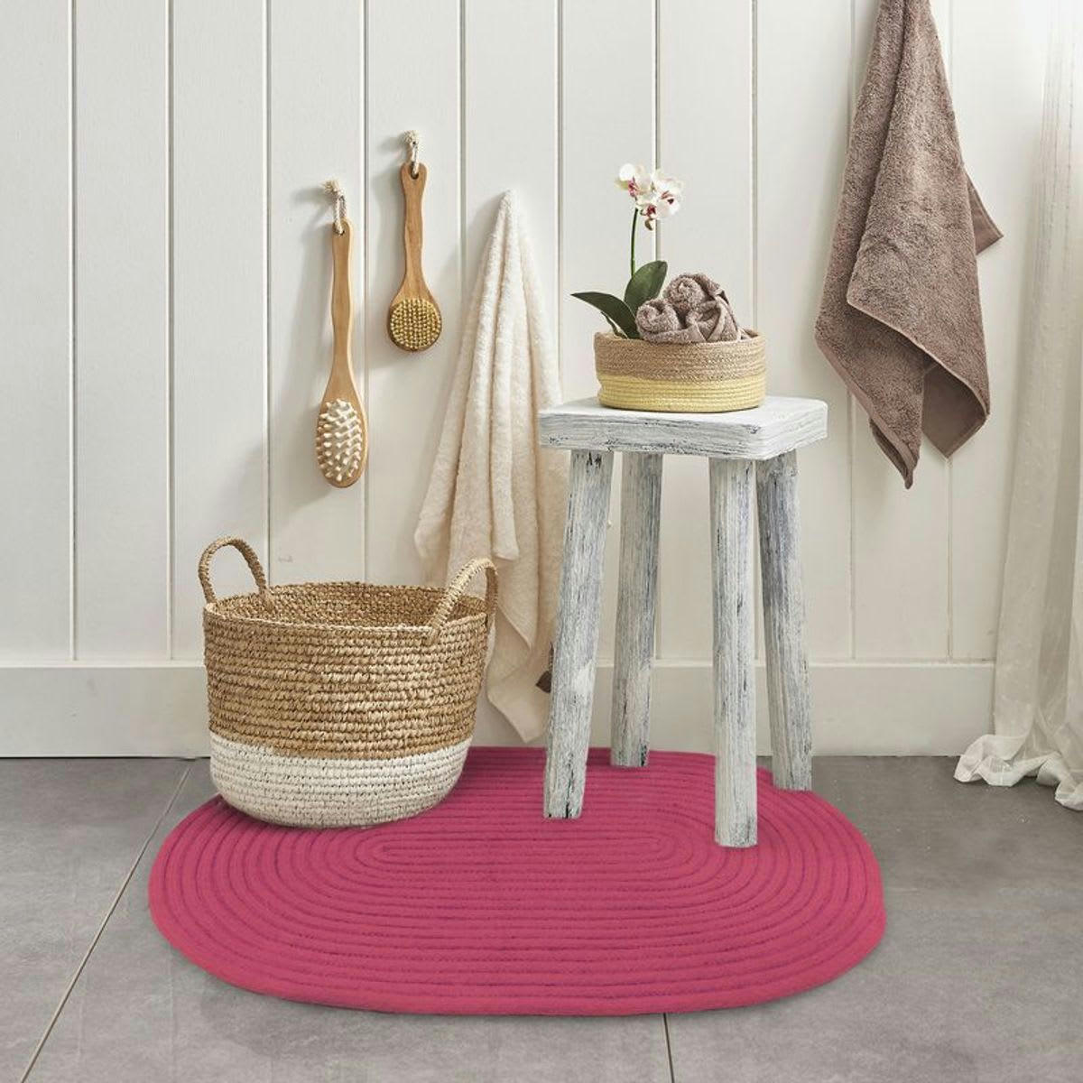 TAM - Tapis en coton réversible effet cordage rose 50x80