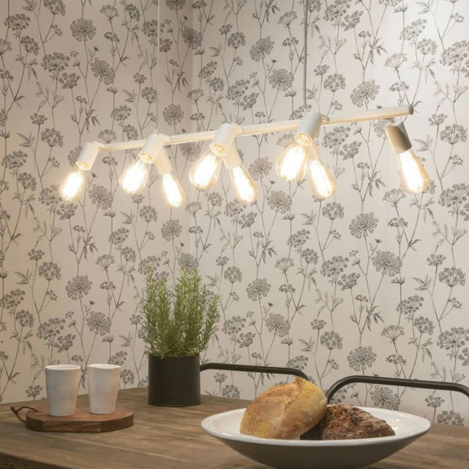 MIAMI - Suspension 8 lumières métal blanc L105cm