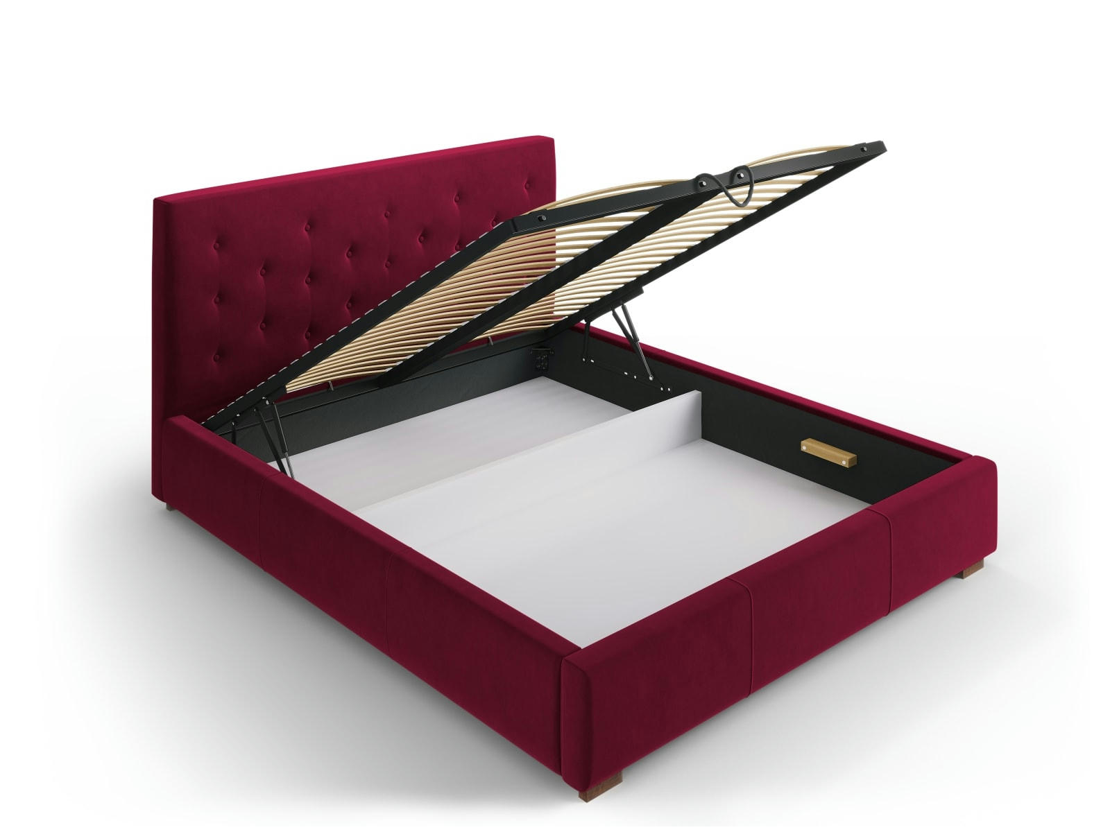 SERI - Lit coffre avec tête de lit 160x200 cm en velours rouge foncé