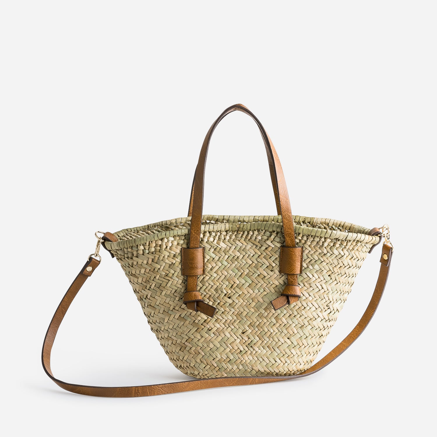 Sac panier beige en paille anses camel