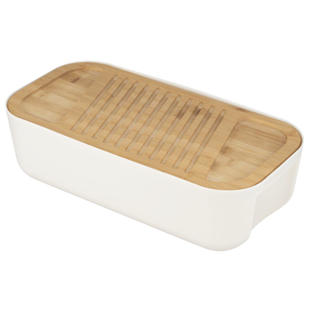 BoÎte à pain 6L plastique blanc planche bambou avec couteau et sac tissu coton