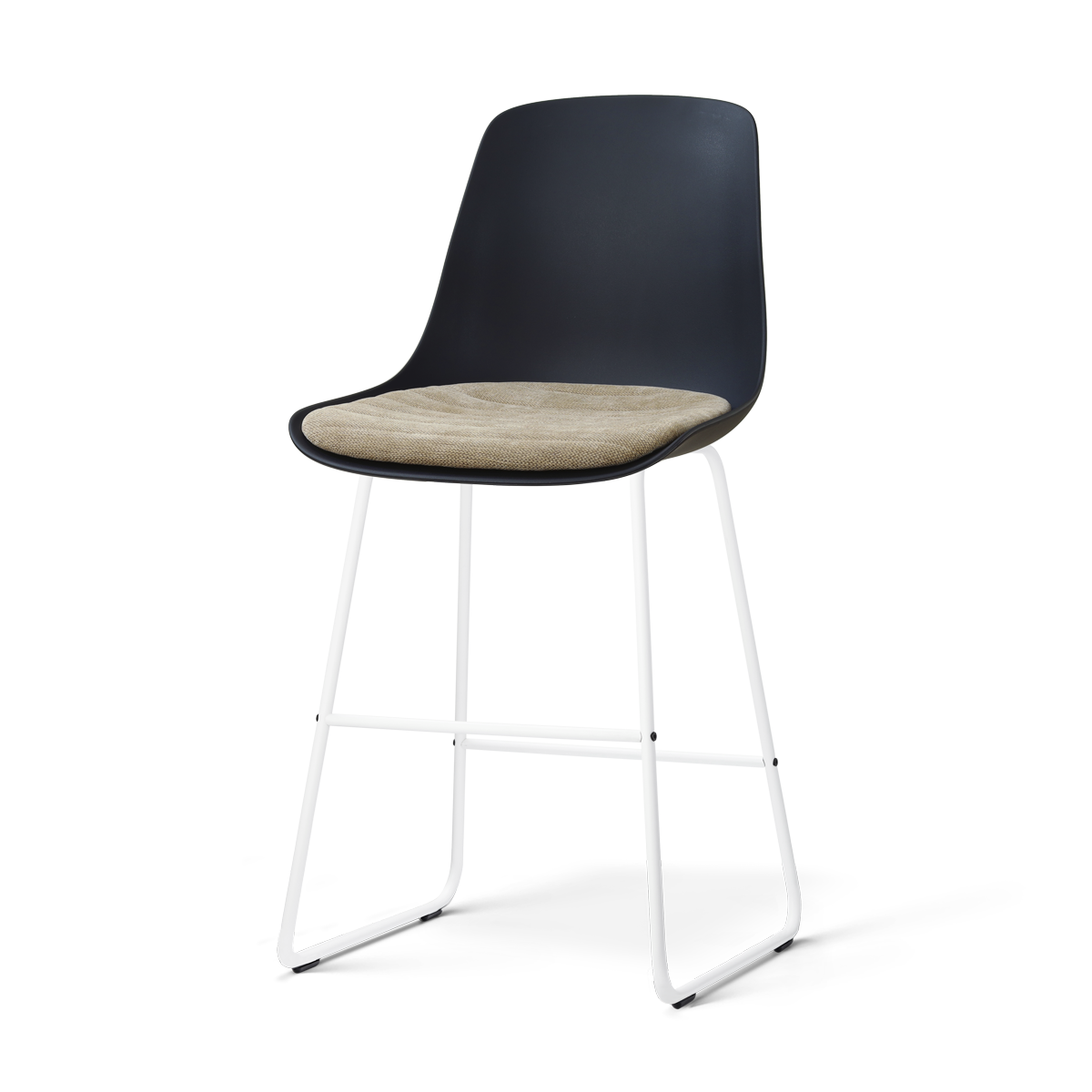 Nolon Nino-Liv Barkruk Zwart met Nougatbruin Zitkussen Wit Onderstel 65 Cm
