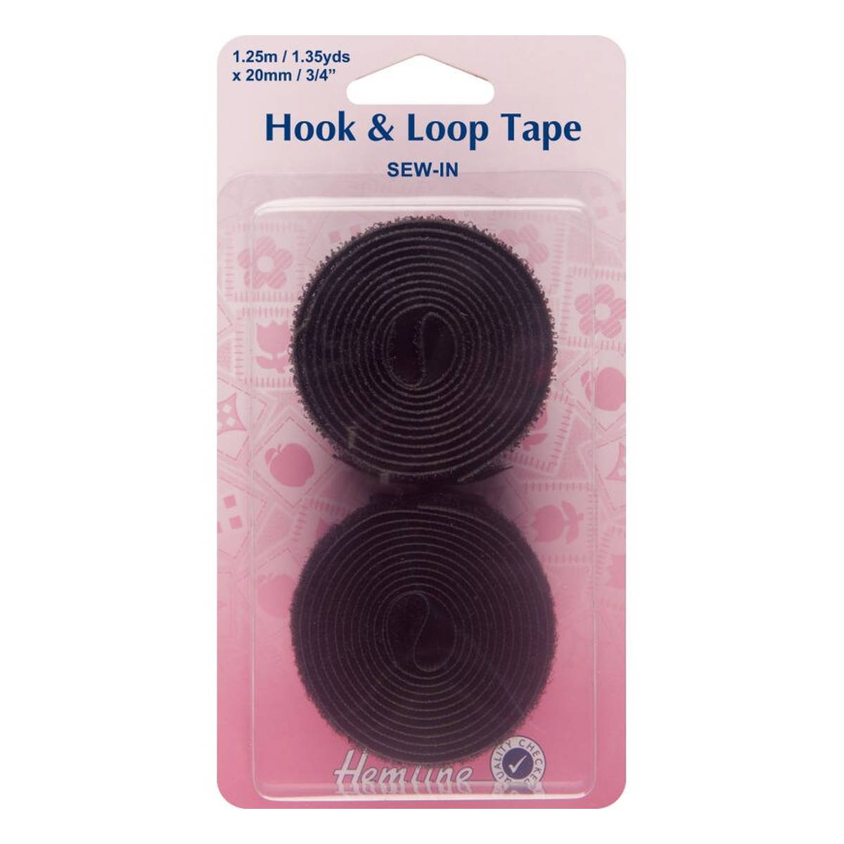 Hemline Black Sew In Hook and Loop 20mm x 1.25m