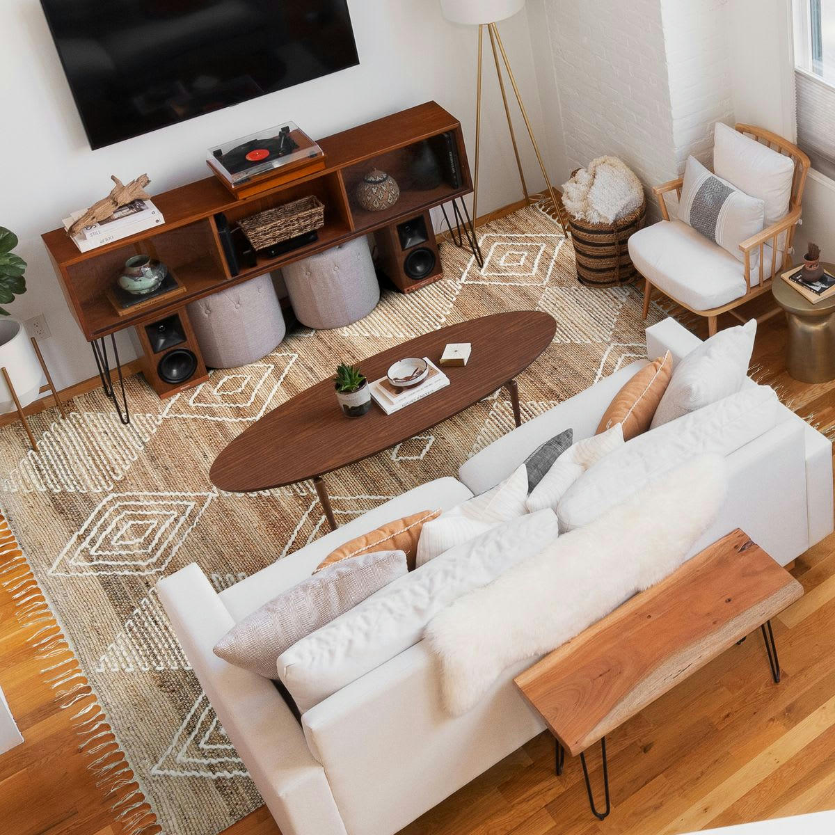 PRIMI - Tapis en chanvre avec motifs losanges en laine épaisse naturel 160x230