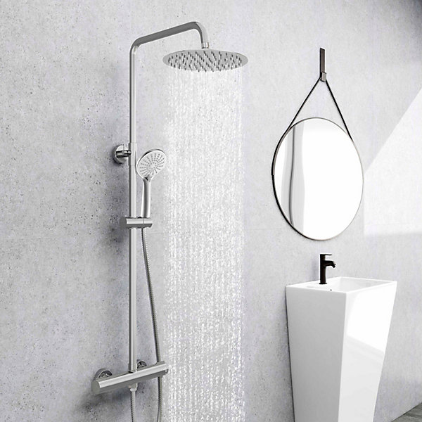 AICA colonne de douche thermostatique avec douche de tête ronde de 250 mm, douchette à main 3 fonctions, hauteur réglable