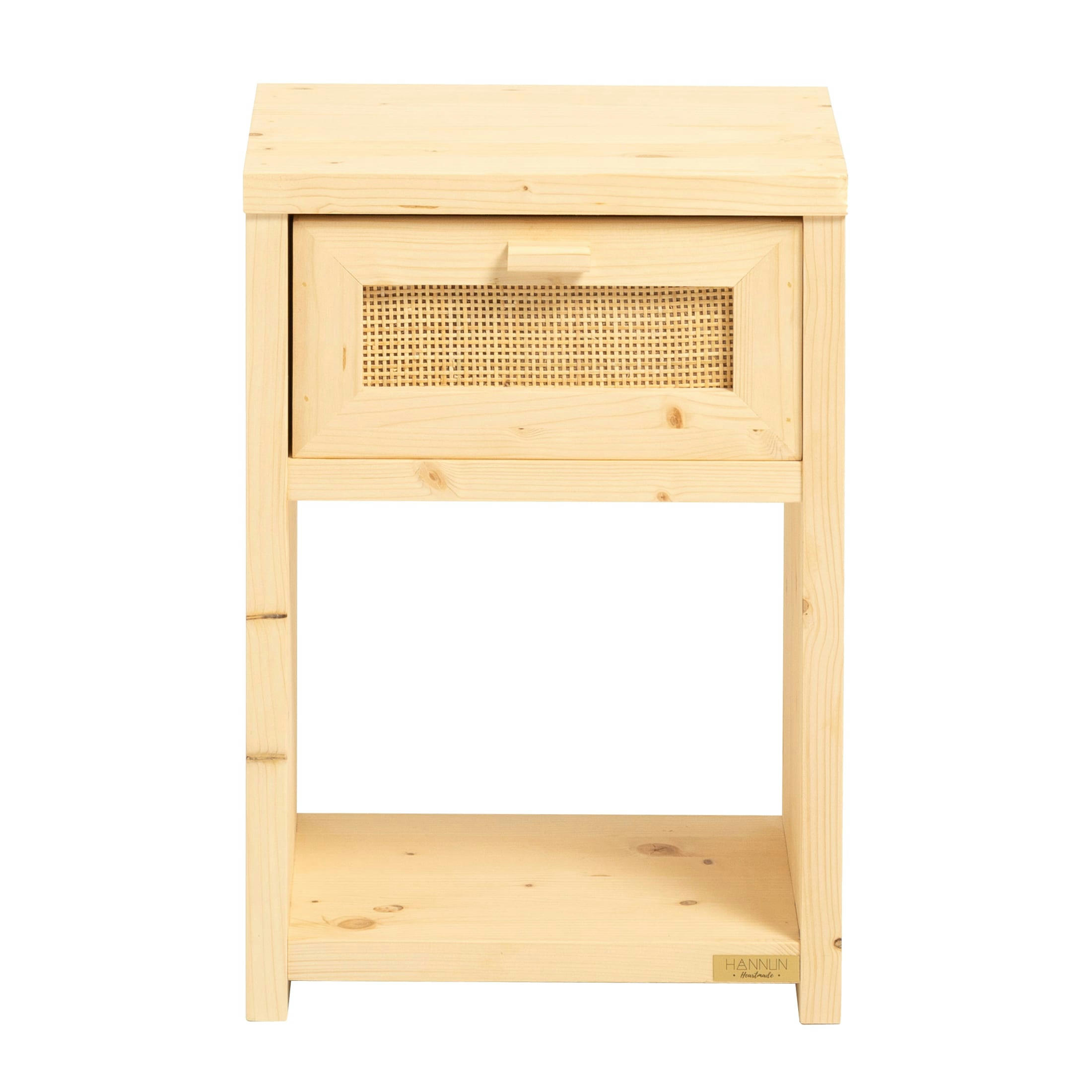 TAYEN - Table de chevet avec tiroir en bois d'épicéa de couleur beige