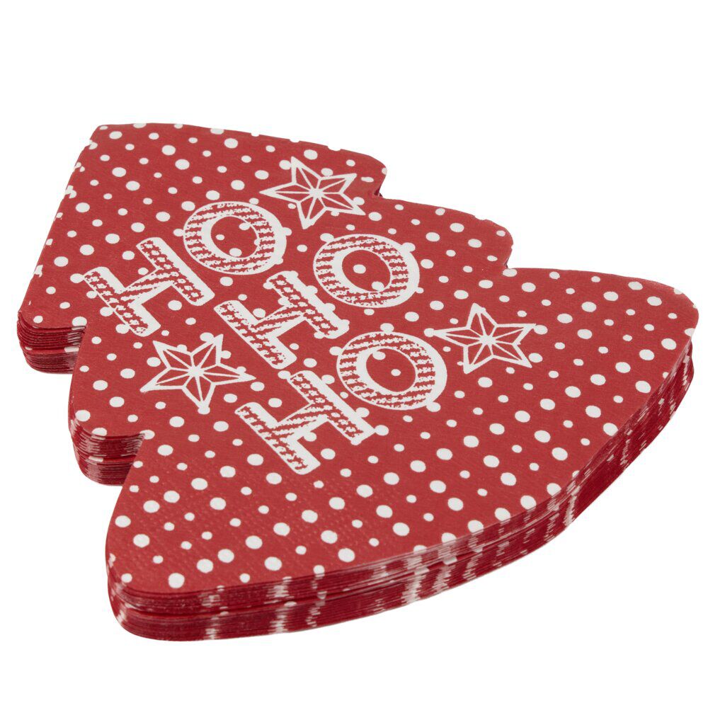 Serviette en papier X20 pcs forme sapin imprimé "HoHoHo" 16X16 cm rouge