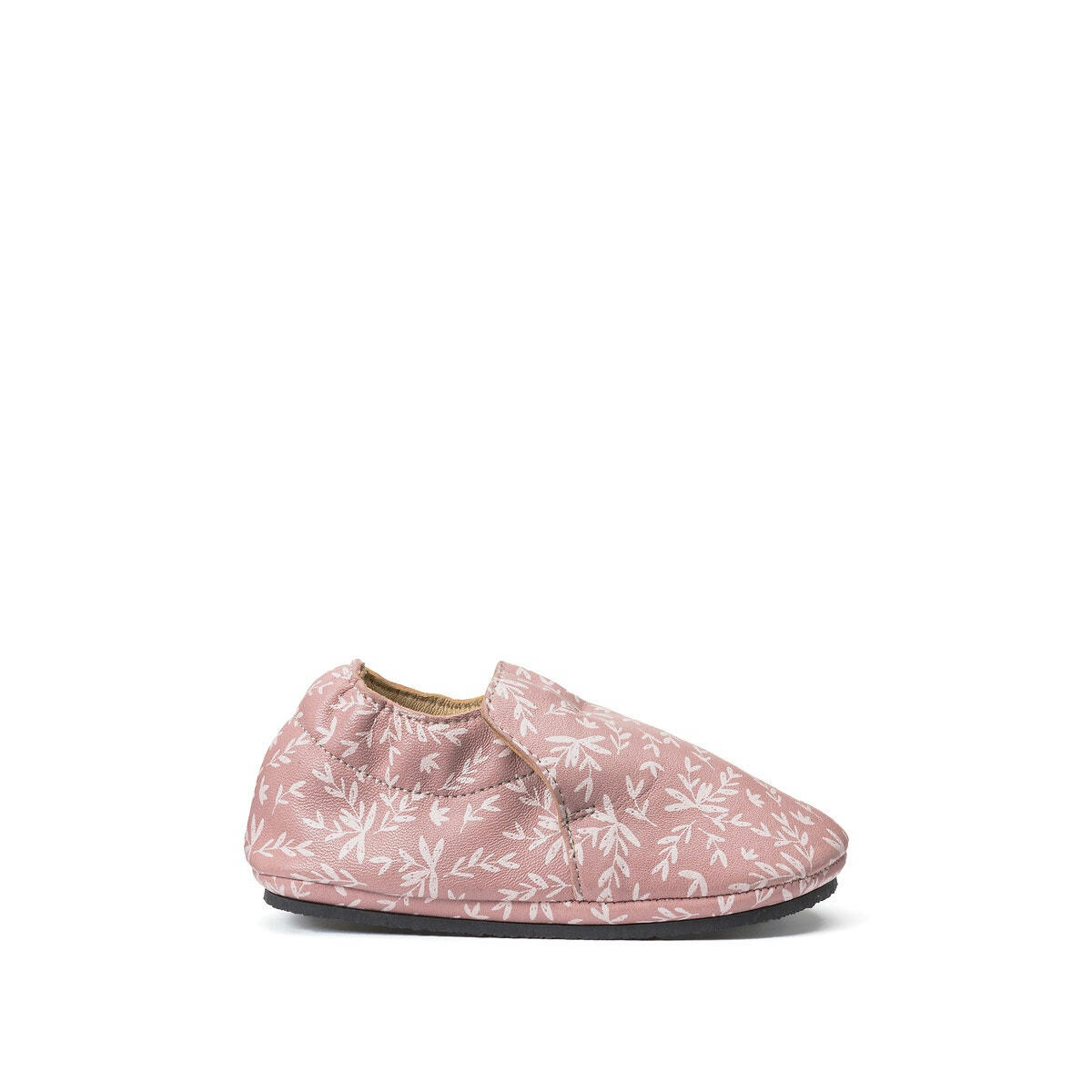 Chaussons en cuir, motif feuillage