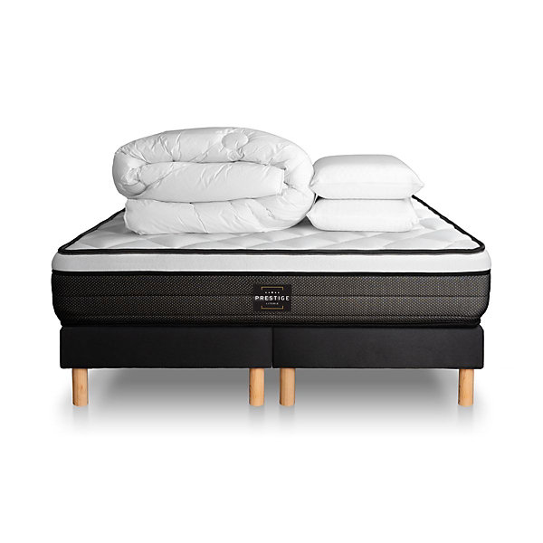 Pack sommier tapissier matelasRessorts ensachés et mémoire de forme avec couette et oreillers