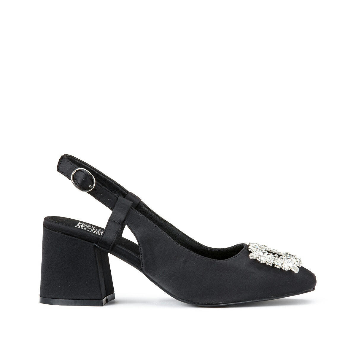 Escarpins slingback en satin à bijou strass