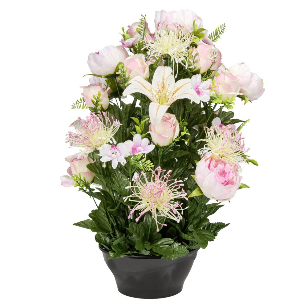 Vasque plastique pivoines roses lys orchidées Ø40xH56cm (3 modèles)