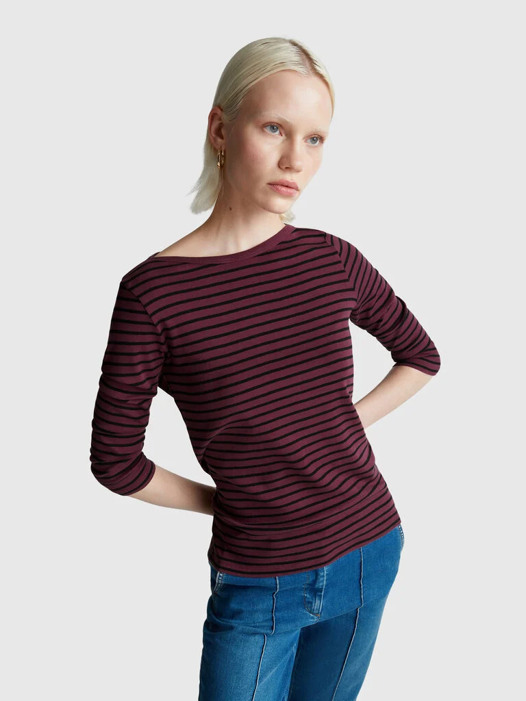 Striped 3/4 sleeve t-shirt in pure cotton