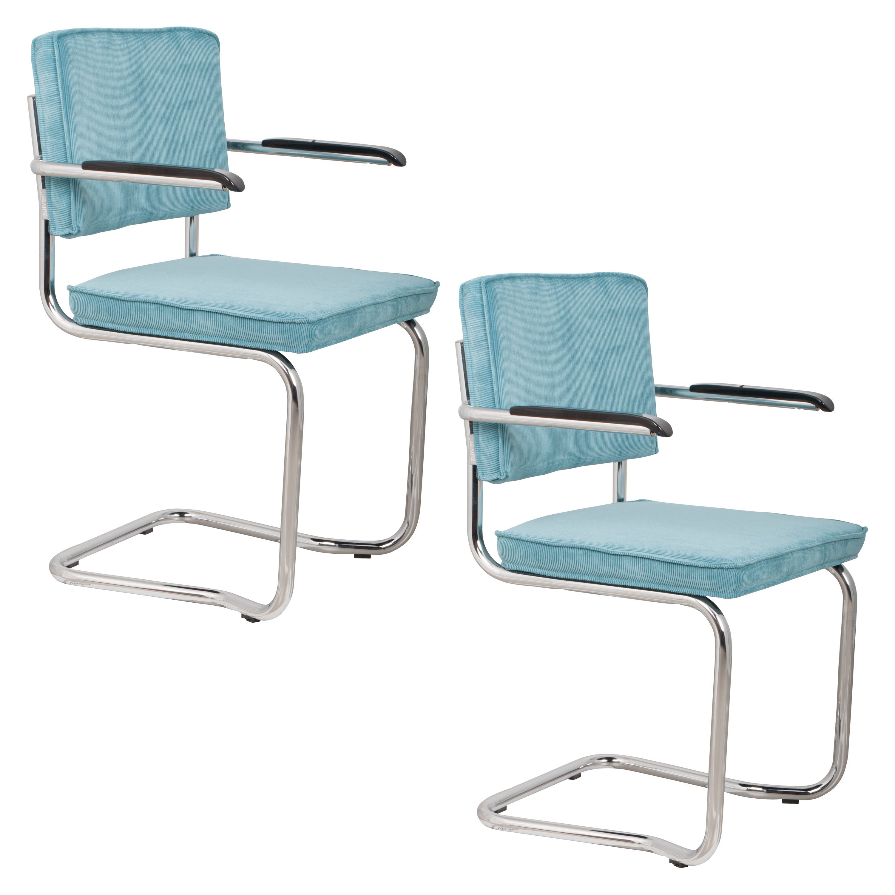 Zuiver Ridge Kink Rib Eetkamerstoelen Armleuning Blauw - Set van 2