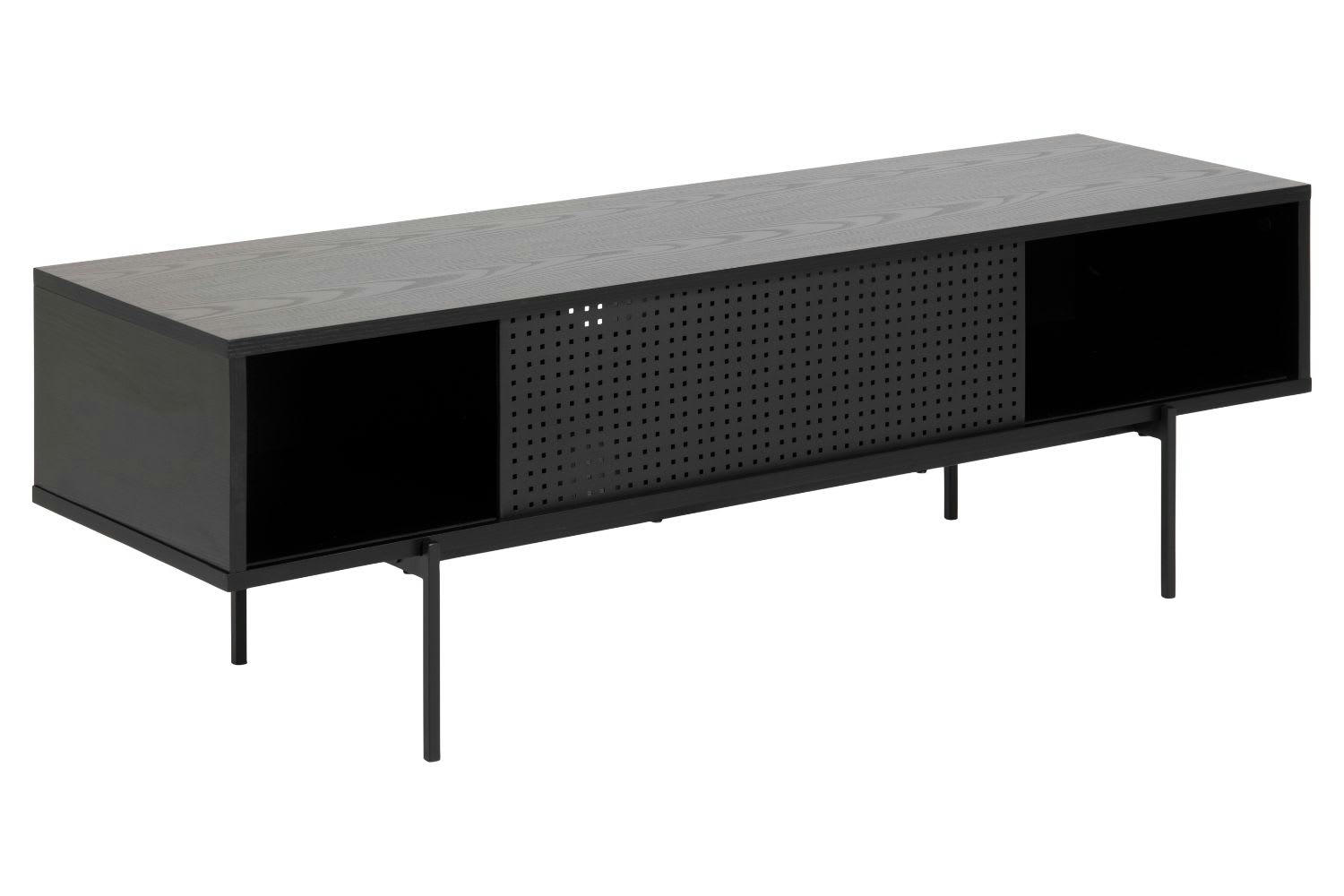 JUPITER - Meuble TV noir avec porte coulissante et 1 niche