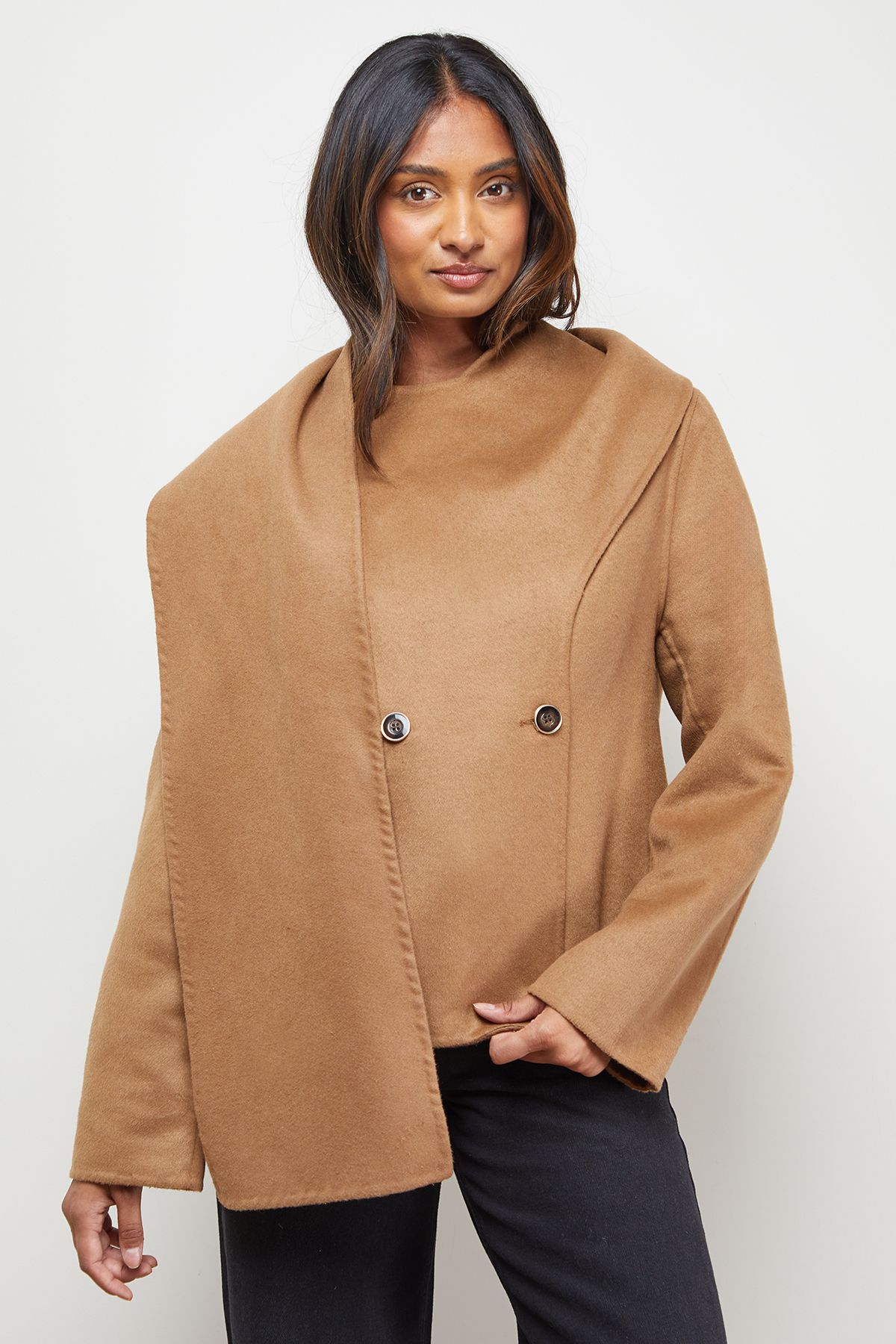 Oasis Stitched Scarf Longline Jacket Coat