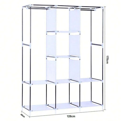 NNESN Modern Minimalist Steel-Pipe Clothes Storage & Hanging Shelf, 128x45x172cm, Grey