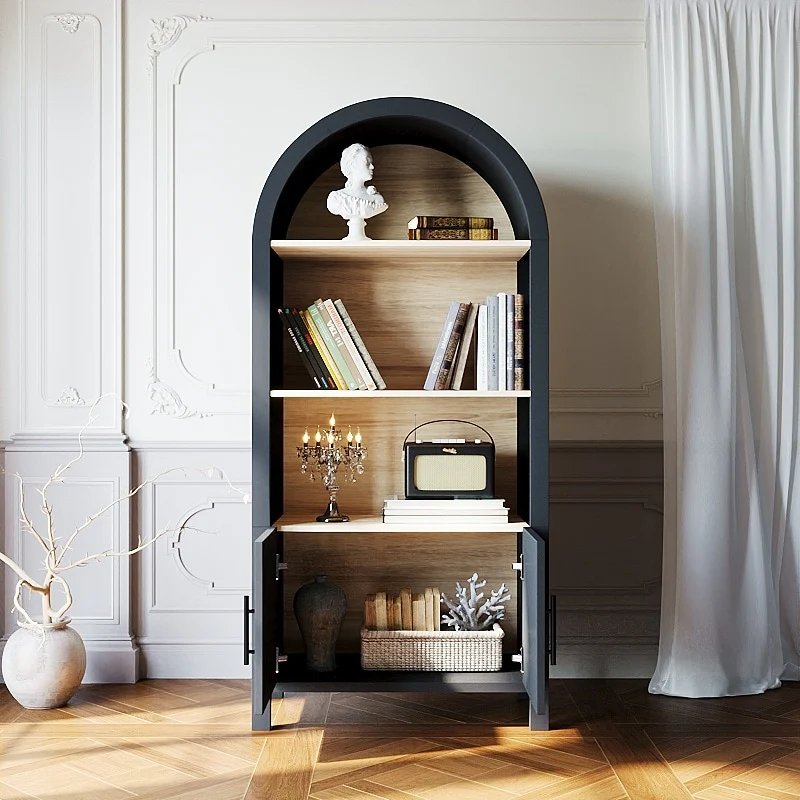 66.70 inch Tall Arched Bookcase with Storage, Mid-Century Modern 3-Tier Arched Cabinet with Door