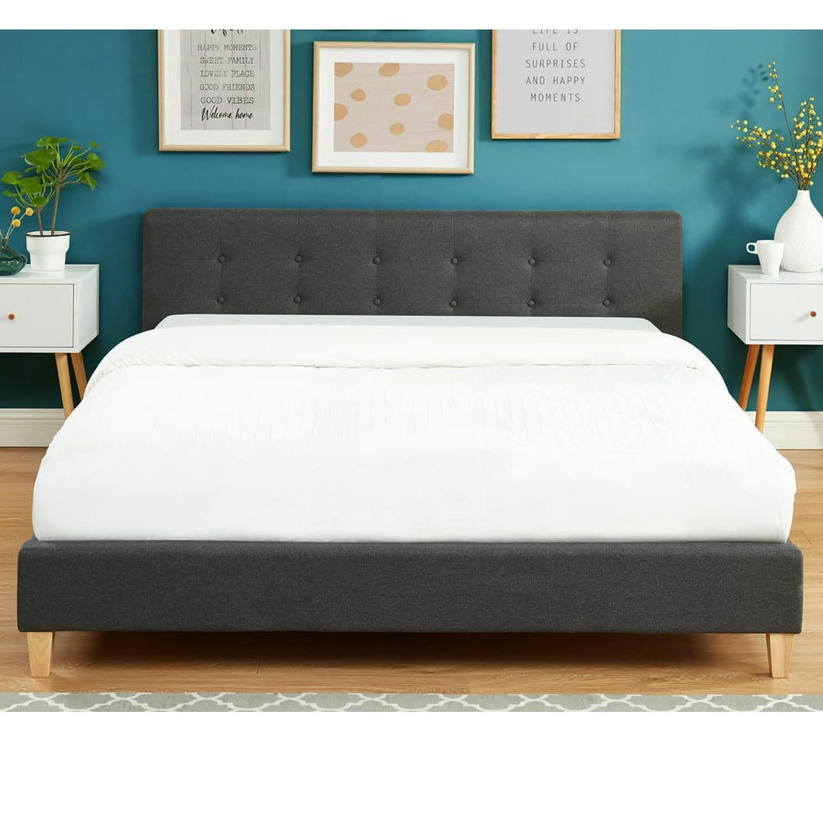 ENSEMBLE MILO & MEMO HR - Pack lit 160x200 + matelas + tête de lit - tissu gris foncé