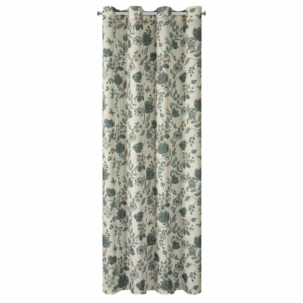 Zasłona TALI 140x250 cm zielone kwiaty przelotki