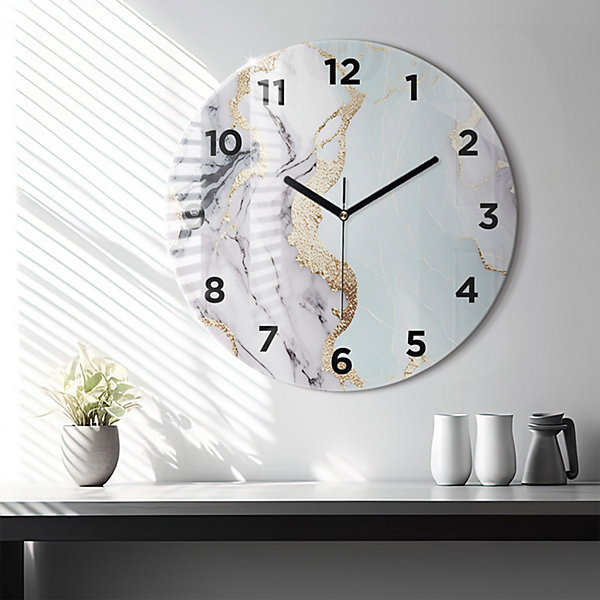Horloge murale Wallfluent fi60 cm Avec chiffres Aiguilles noires Marbre pastel 1 pcs