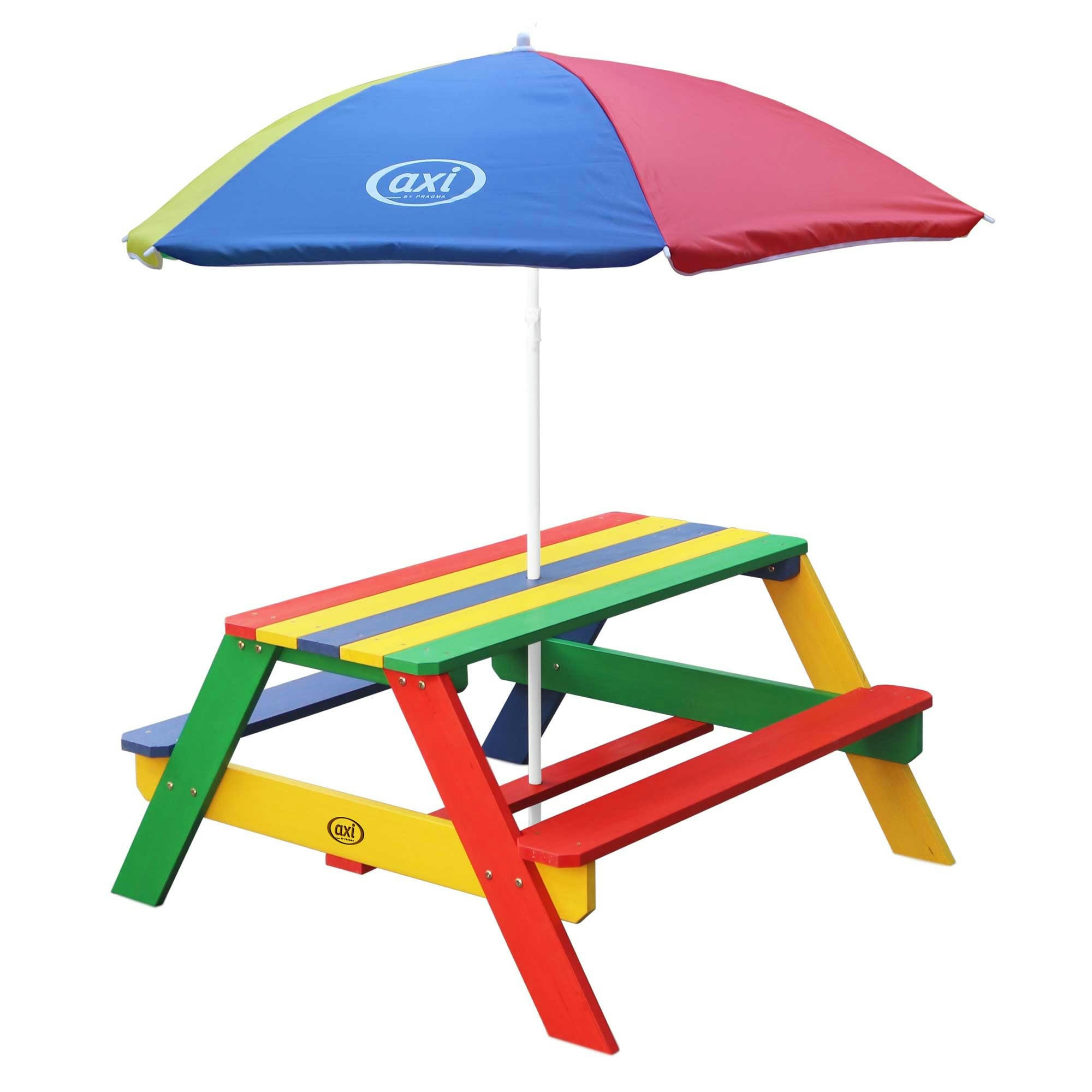 - Table de pique-nique avec parasol arc-en-ciel