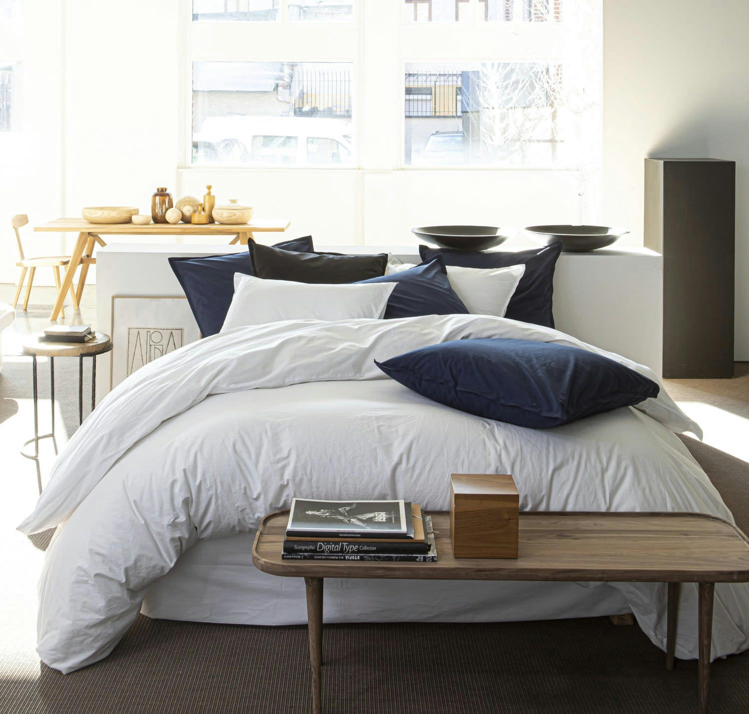 BLANC - Housse de couette percale de coton blanc 240x260 cm