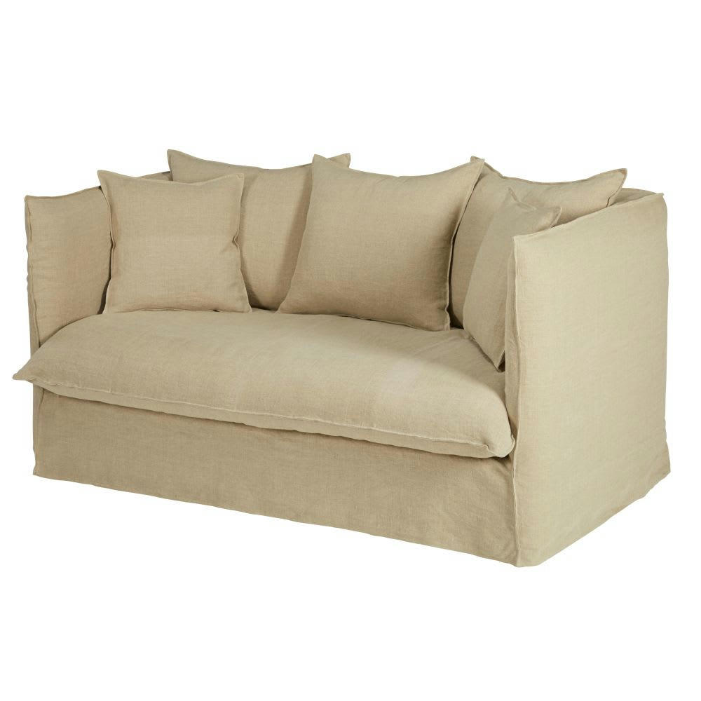 Louvain - Housse de canapé 2 places en lin beige ficelle