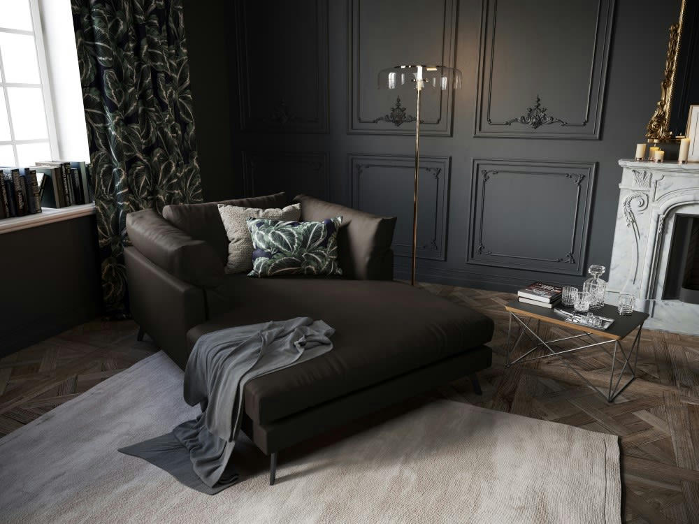 CAMILLE - Méridienne 1 place en cuir noir