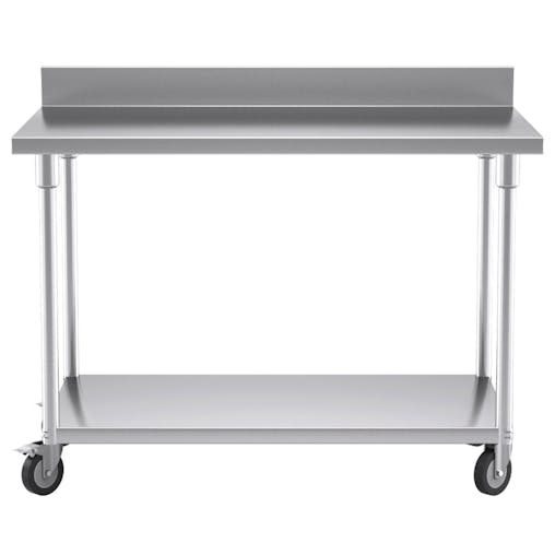 SOGA Commercial Stainless Steel Prep Bench with Backsplash & Casters 120cm