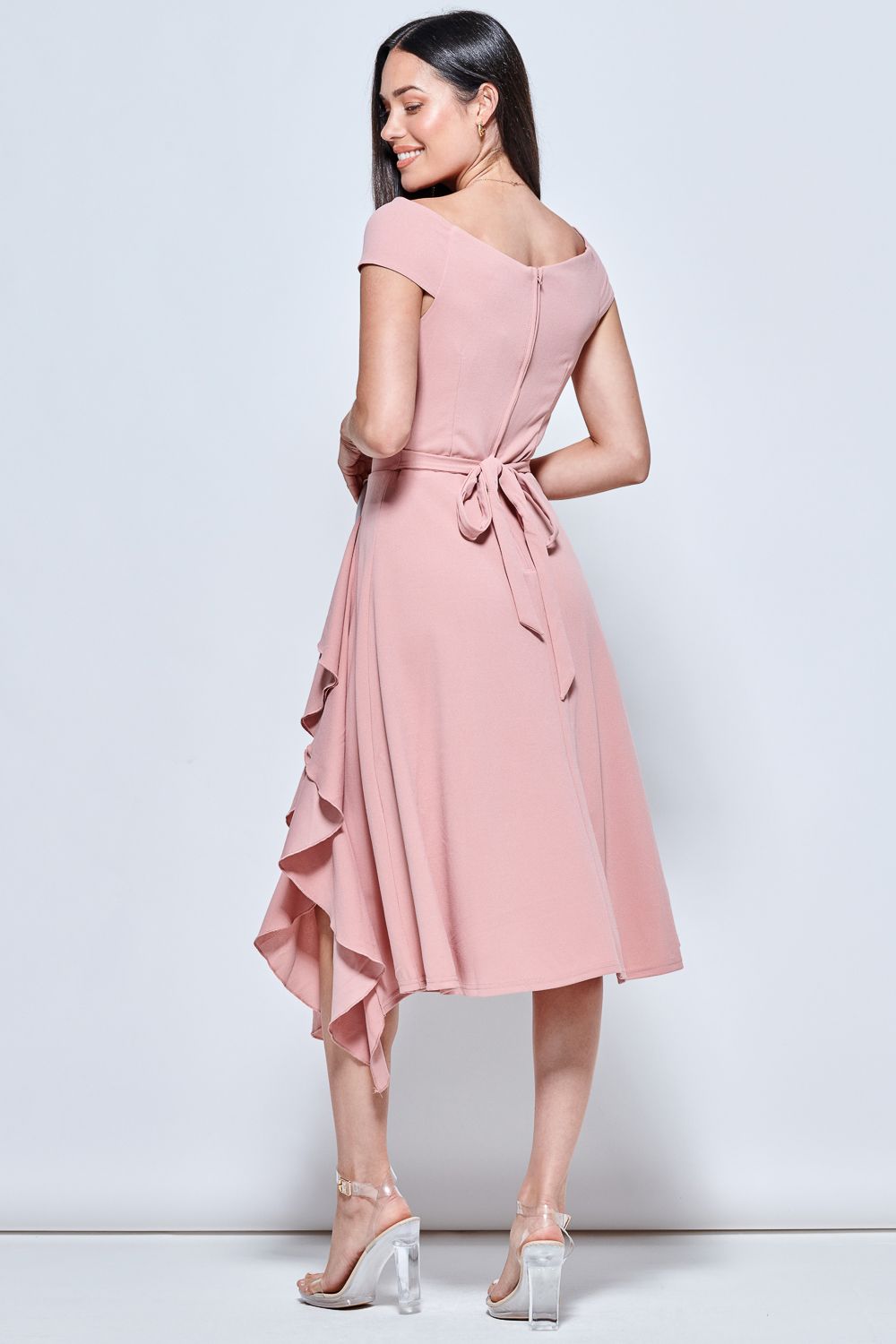 Jolie Moi Skylar Off Shoulder Ruffle Hem Dress