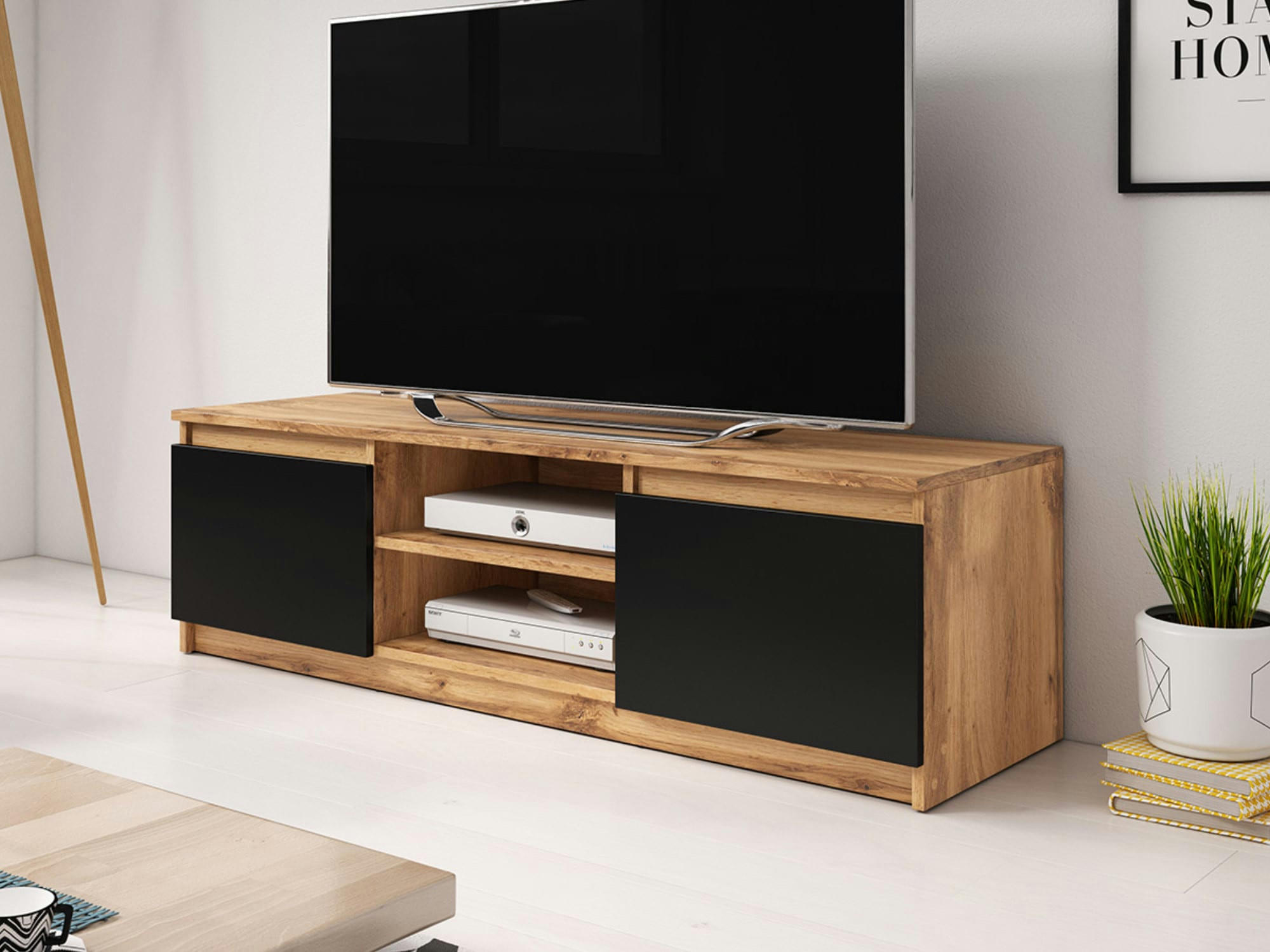 ROBIN - Meuble TV style industriel 120 cm noir / bois