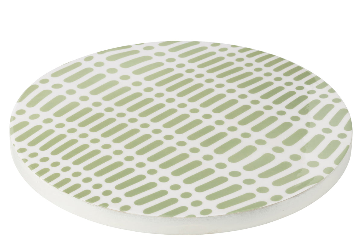 J-Line plateau Draaiend Rund - hout - wit/groen