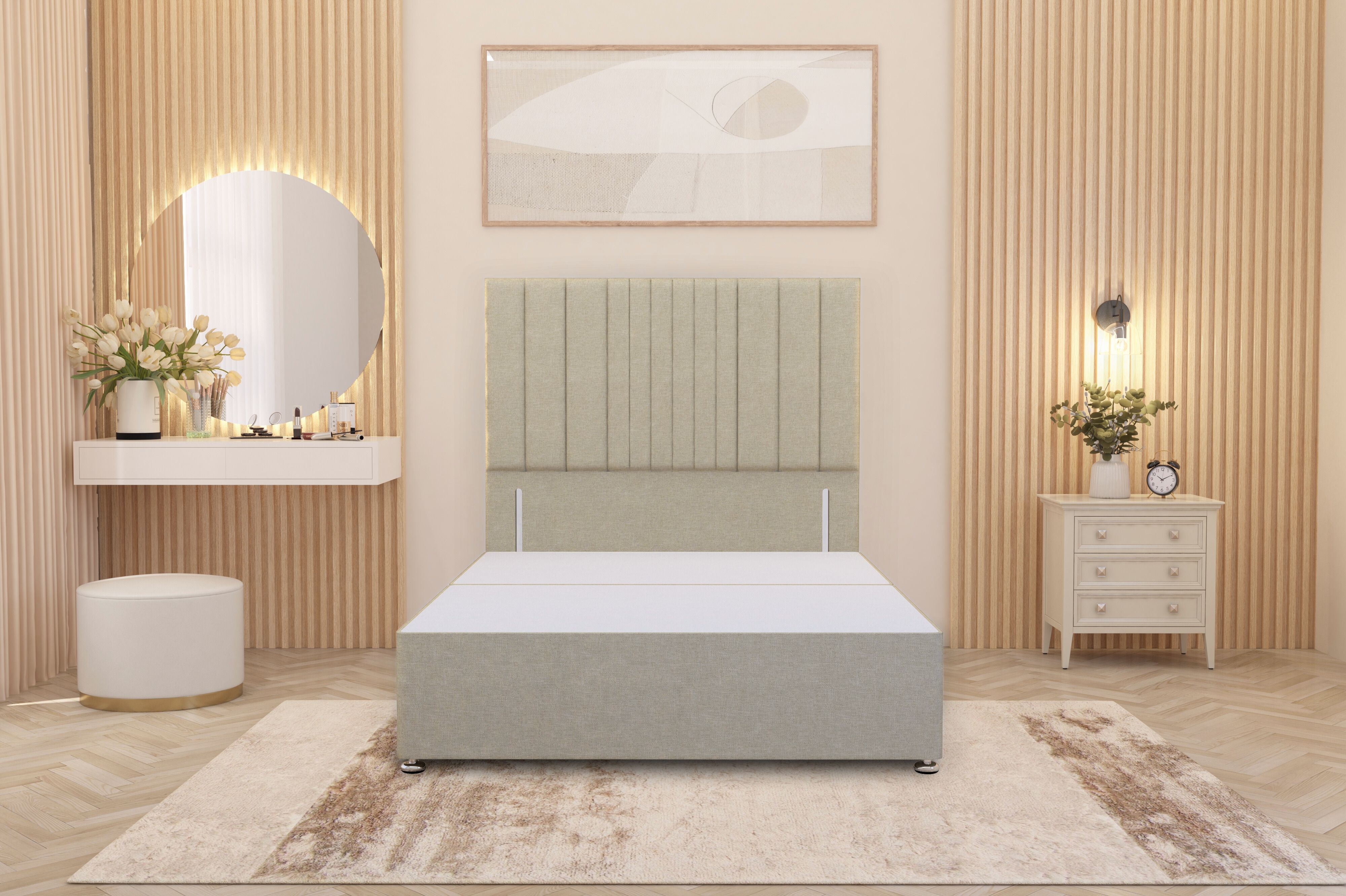 Somnior Alexas Divan Bed Base with 54" Floor Standing Headboard Linen Fabric